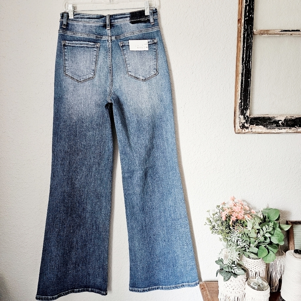 RISEN HR Medium Wash Slim Wide Leg Jeans Fold Over Stretch Classic 9/29 NEW - Picture 8 of 10
